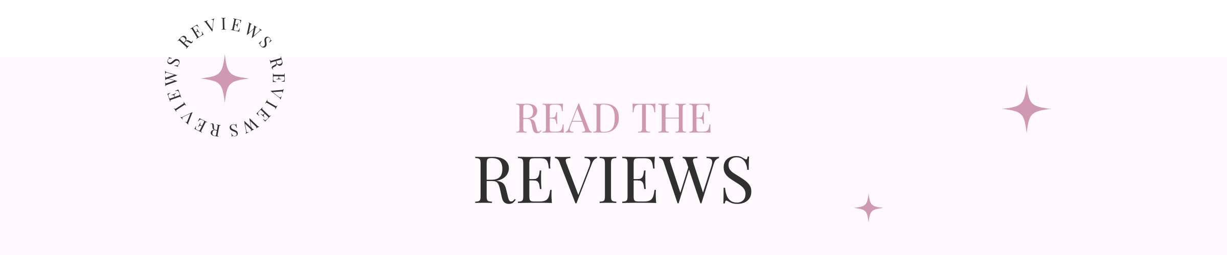 Text 'Read the Reviews' with decorative elements on a white background