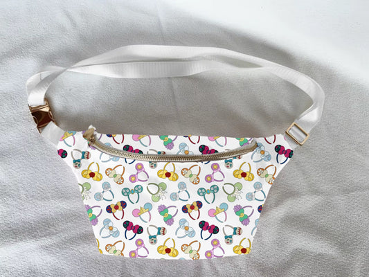 Crossbody bag with colourful pattern on a white background